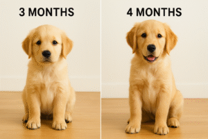 4-month-old puppy growth comparison.