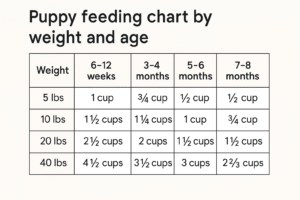 Puppy feeding chart by weight and age.