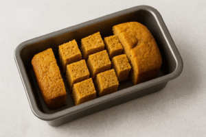 Mini loaf of dog-safe pumpkin bread baked with oats and applesauce.