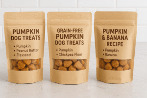 Store-bought pumpkin dog treats with clean, natural ingredients