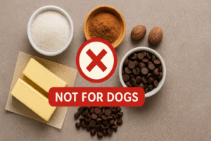 Unsafe pumpkin bread ingredients for dogs like nutmeg, sugar, and chocolate