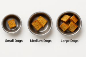 Serving sizes of pumpkin bread for small, medium, and large dogs