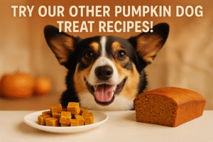 Happy dog enjoying homemade pumpkin bread treats