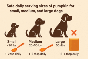 Safe daily serving sizes of pumpkin for small, medium, and large dogs