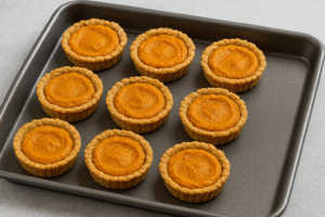 Homemade dog-safe pumpkin pies made with pumpkin and oat flour.