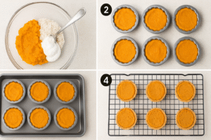 Step-by-step photos showing how to make pumpkin pie for dogs