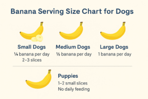 Banana serving size chart for small, medium, and large dogs
