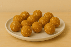 No-bake pumpkin dog treats made with oats and peanut butter