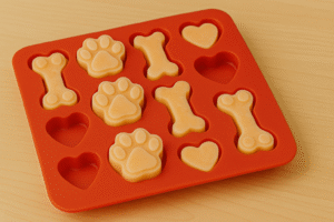 Frozen pumpkin yogurt dog treats in silicone mold