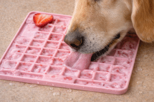 frozen strawberry yogurt lick mat dog treat