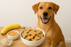 3-ingredient homemade dog treats with banana, oats, and peanut butter