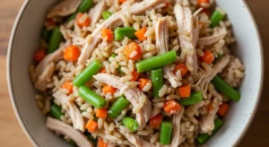 Chicken and rice homemade puppy stew with vegetables