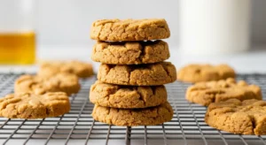 Freshly baked peanut butter honey dog treats cooling on rack