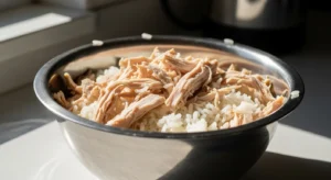 Shredded chicken and white rice bland diet for dogs