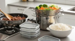 Batch cooking homemade dog food for weekly meal prep