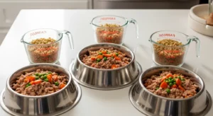 Portion sizes of homemade turkey dog food for different dog sizes