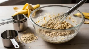 mixing banana bread batter for dogs