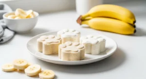Frozen banana yogurt dog treats in paw-shaped molds