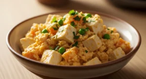 Tofu and pumpkin vegan dog food mash for dogs