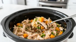 Chicken and rice crockpot dog food recipe with vegetables