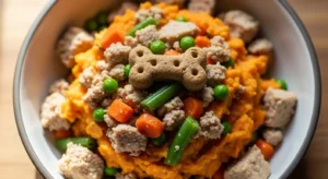 homemade turkey dog food with sweet potatoes and vegetables