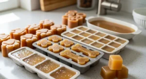 Storing homemade bone broth for dogs in freezer molds