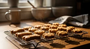 Freshly baked chicken broth dog treats cooling on wire rack