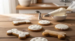 homemade dog biscuits decorated with easy dog icing recipe