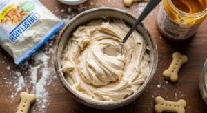 mixing homemade dog icing for decorating dog treats