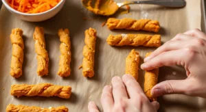 Shaping pumpkin carrot chews for dogs before baking