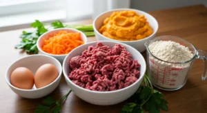 Ingredients for beef and carrot dog muffins recipe