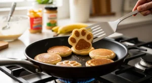 cooking homemade dog pancakes on skillet