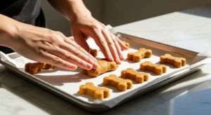 Shaping peanut butter carrot dog treats before baking