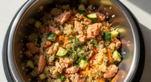 Salmon and quinoa homemade dog food for itchy skin and allergy relief