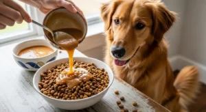 dog gravy poured over kibble