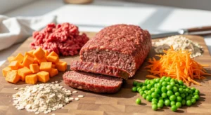 Homemade meatloaf for dogs sliced and ready to serve