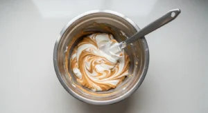 Ingredients for homemade dog frosting including peanut butter and Greek yogurt