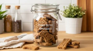 Peanut butter and applesauce dog treats stored in airtight container