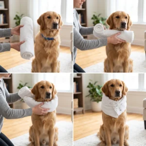 towel dog cone DIY step by step around neck