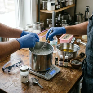 Preparing lye solution for homemade dog shampoo bar recipe