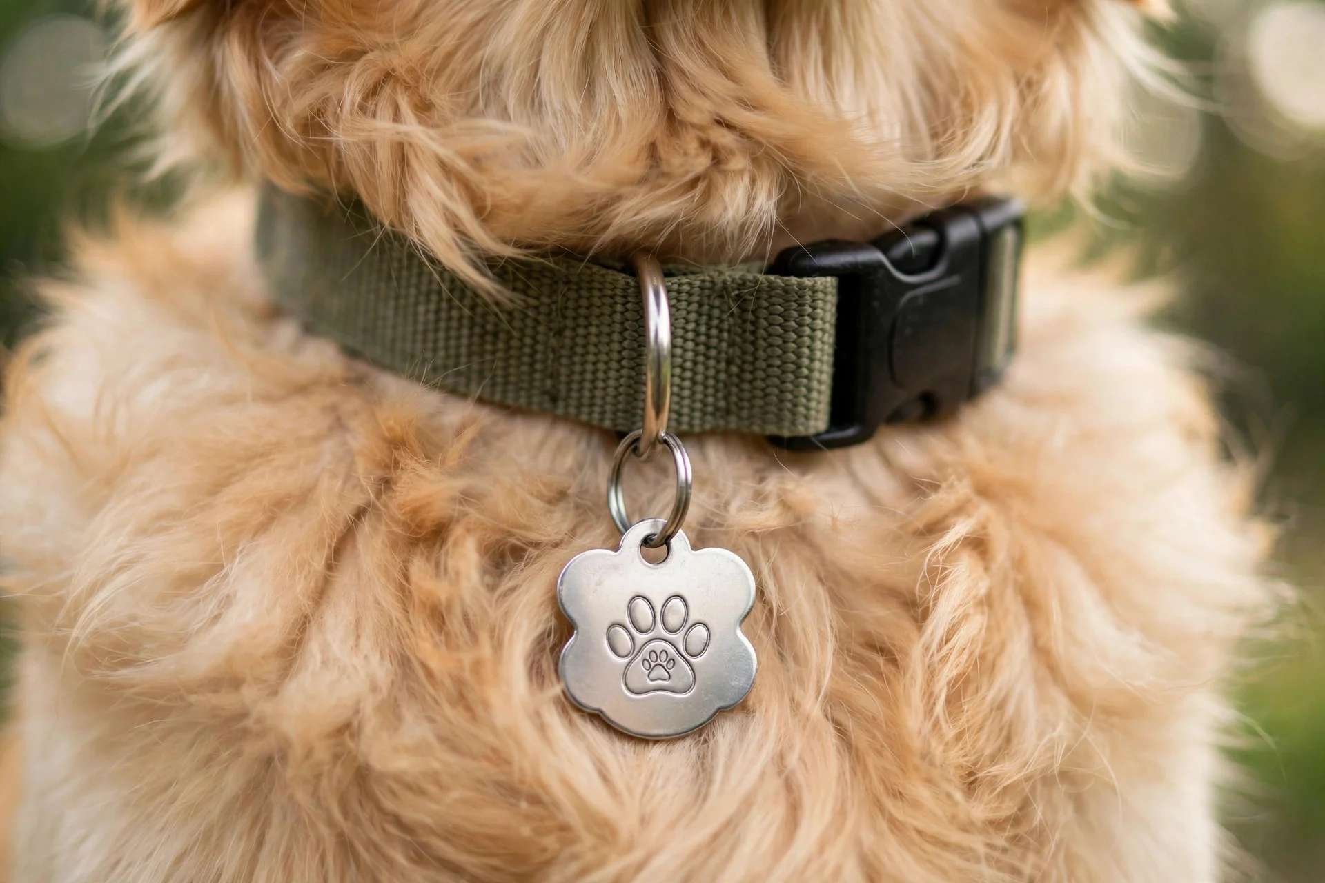 Dog ID tag and collar close-up for Halloween safety