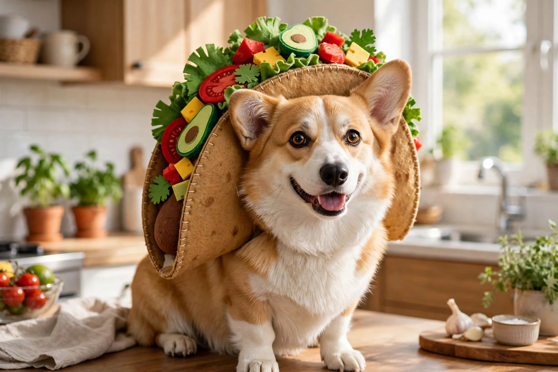 Dog dressed as a taco for Halloween