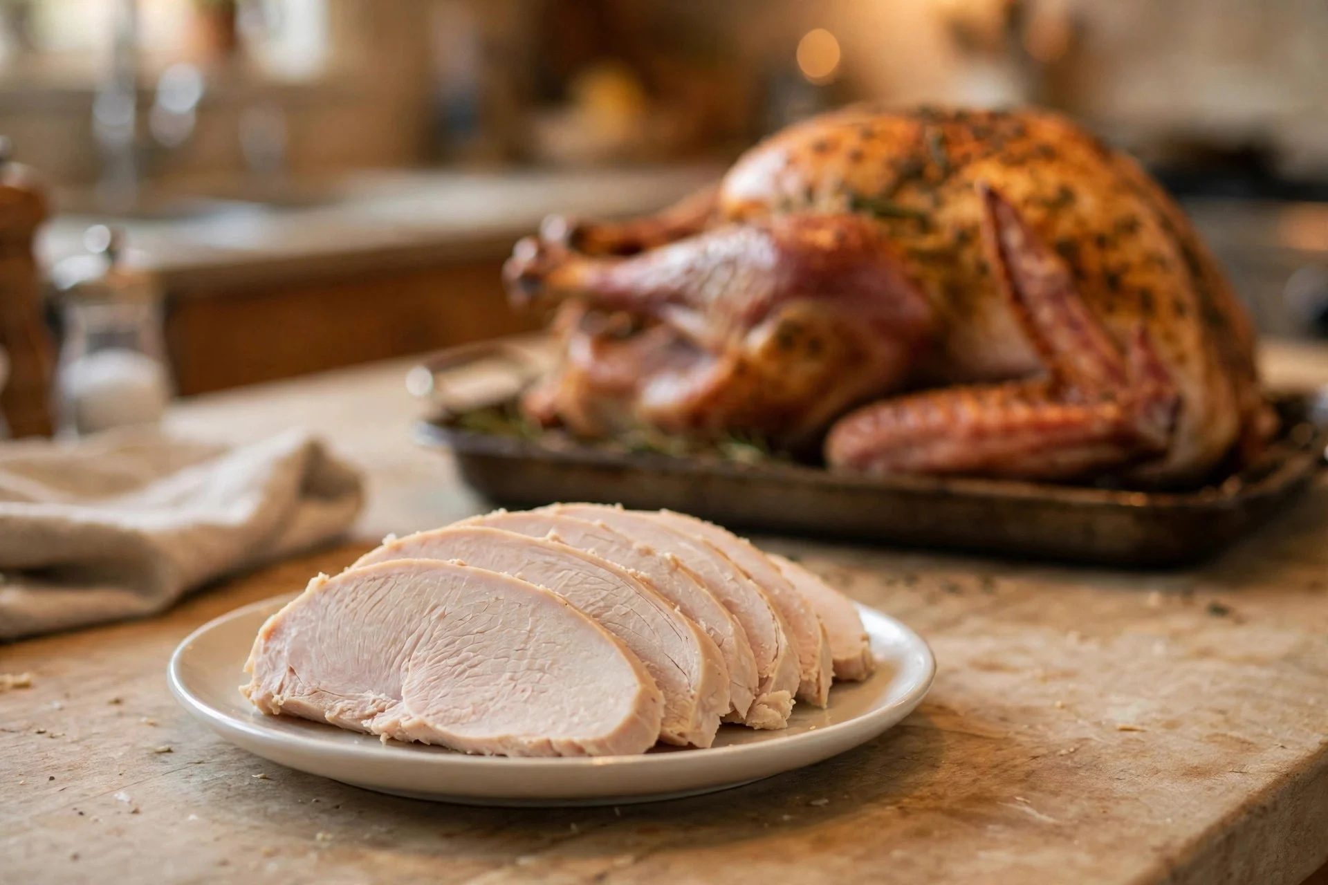 Plain turkey breast portion set aside for a dog before seasoning
