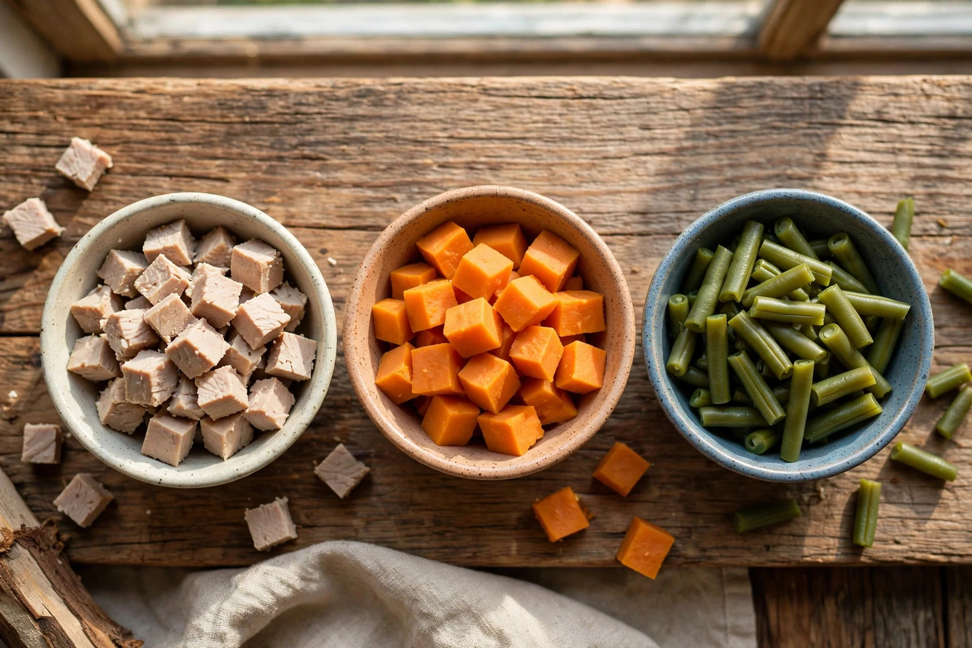 Dog safe Thanksgiving foods sweet potato green beans and plain turkey