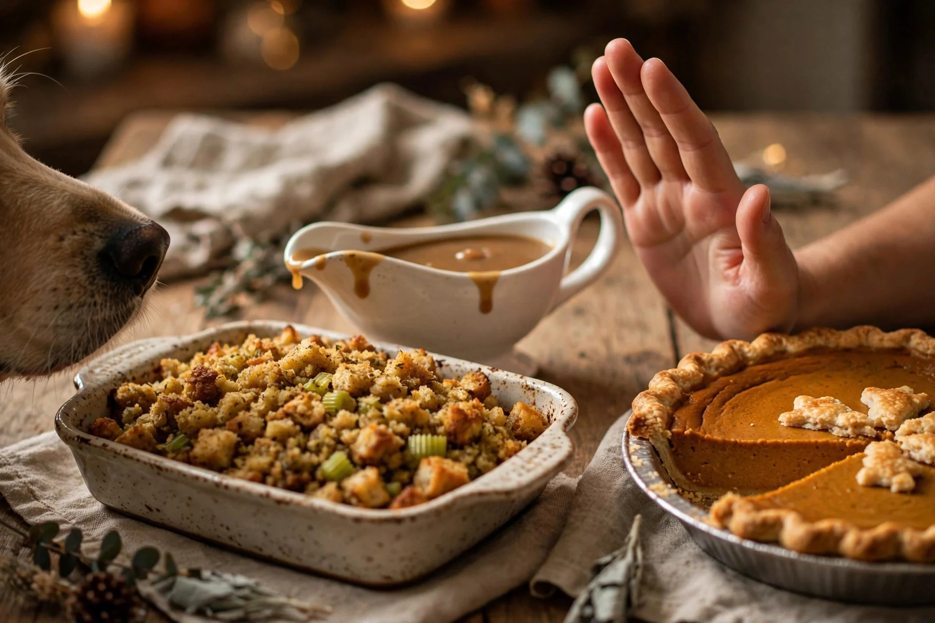 Dangerous Thanksgiving foods for dogs stuffing gravy and pie