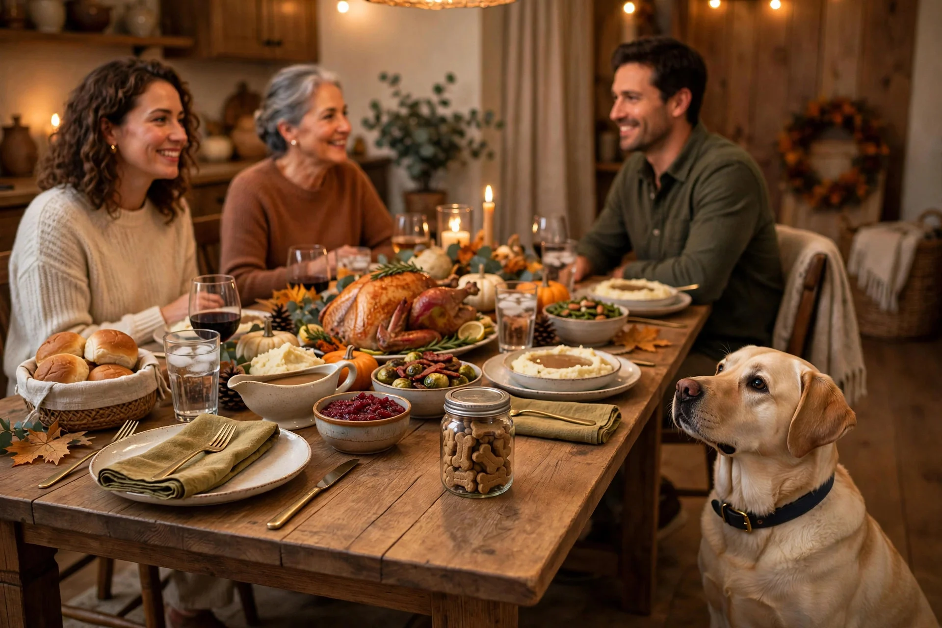Guests being briefed not to feed the dog table scraps