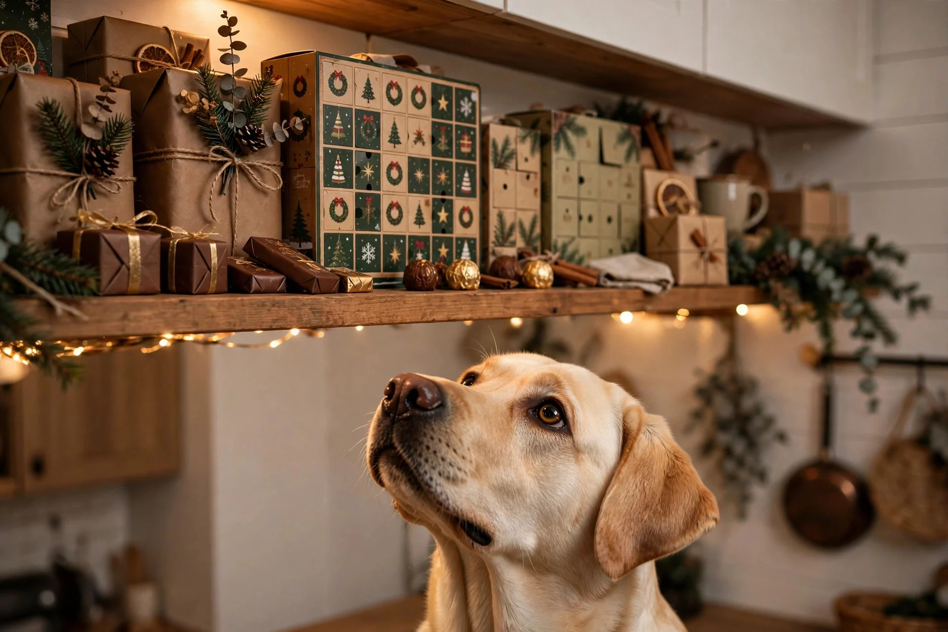 Chocolate Christmas gifts stored safely out of dogs reach