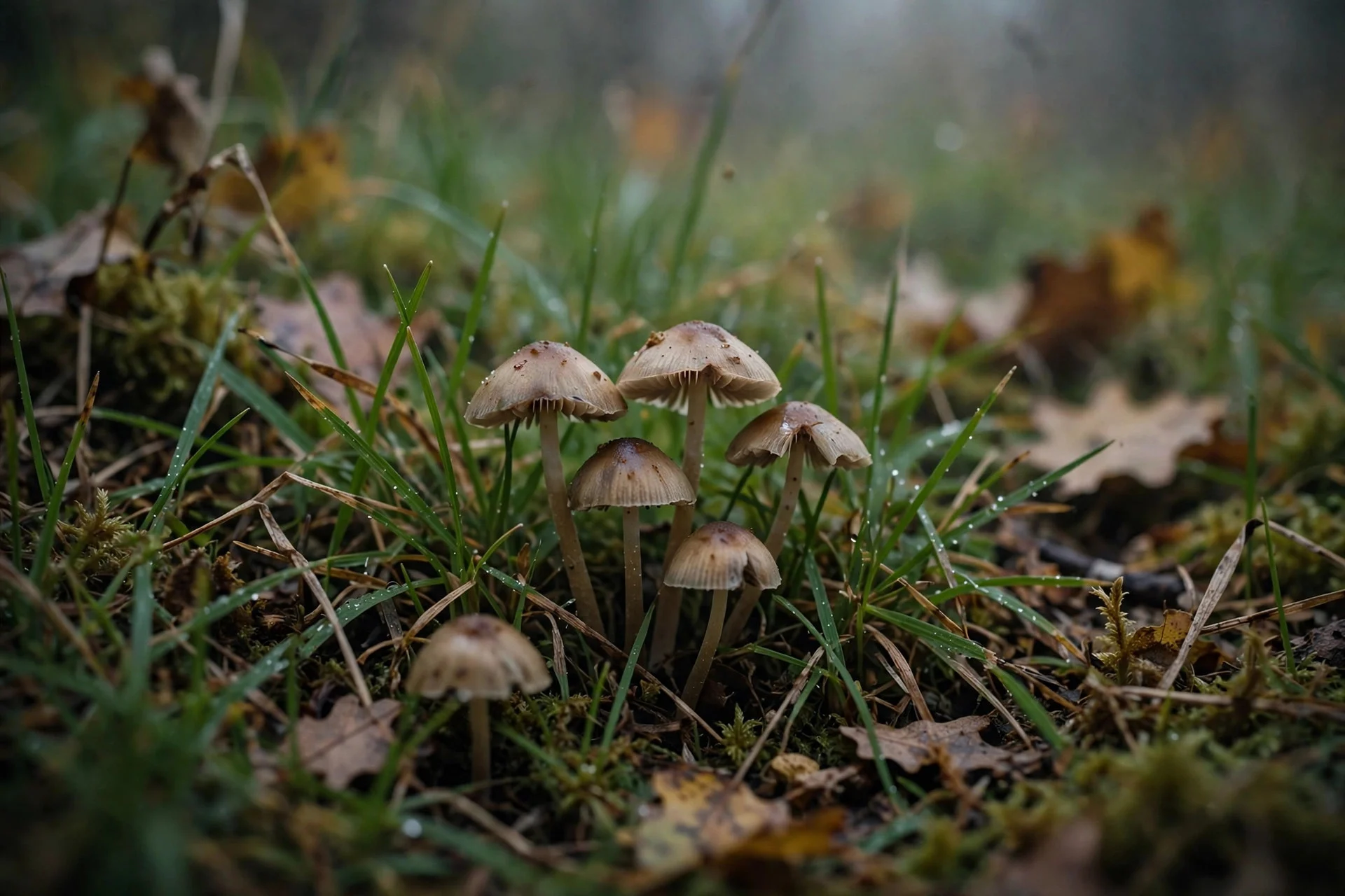 Wild mushrooms growing in grass that dog owners should watch for in fall