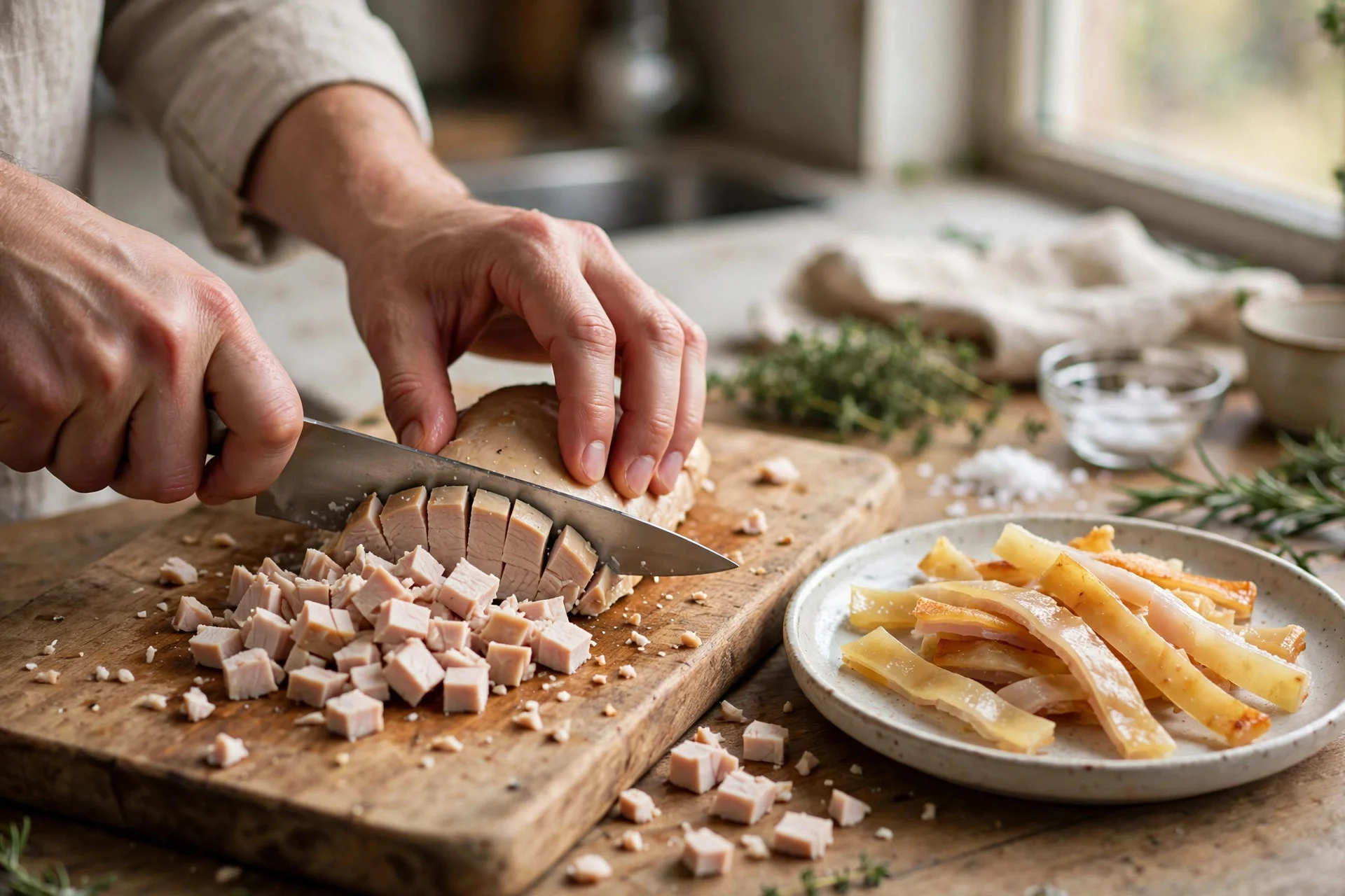 Trimming skin and fat from turkey before serving it to a dog
