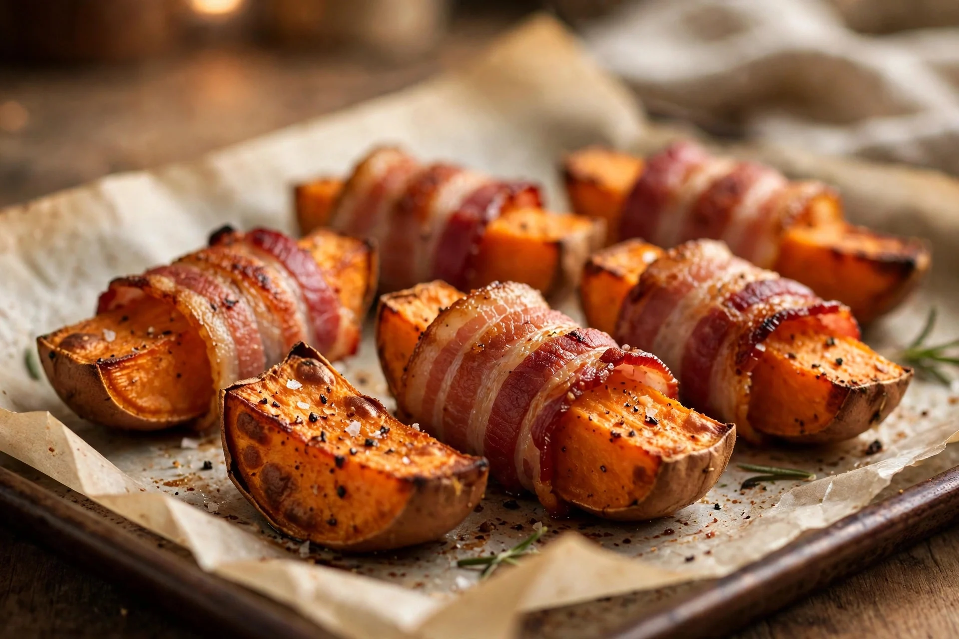 Bacon wrapped sweet potato bandage treats for dogs